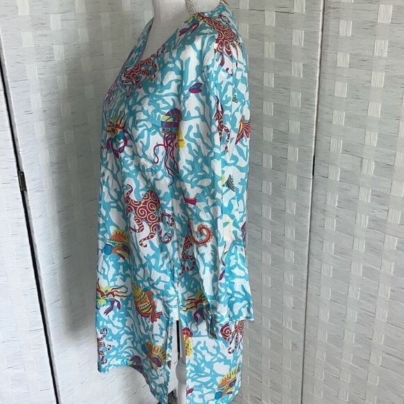 Gretchen Scott Notched Neck Tunic Aquatic Life  Medium  - Picture 4 of 14